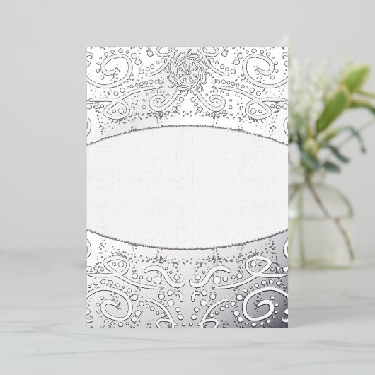 ろうけつ染め王室のフローラ結婚式招待状ダスティグレイ 箔招待状 (立ち正面)