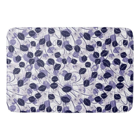 ろうけつ染め紫葉のイラストレーションとつる植物パターン バスマット (正面)