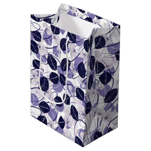 ろうけつ染め紫葉のイラストレーションとつる植物パターン ミディアムペーパーバッグ (正面アングル)