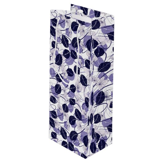 ろうけつ染め紫葉のイラストレーションとつる植物パターン ワインギフトバッグ (正面アングル)