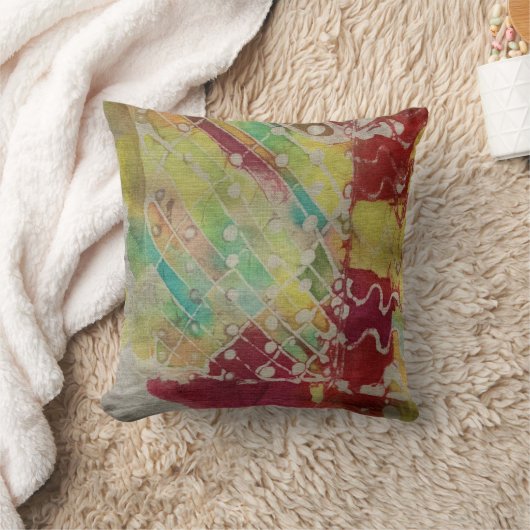 ろうけつ染め絵画のBohoファイバーアートピロー クッション (ブランケット)