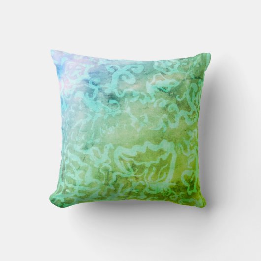 ろうけつ染め絵画のBohoファイバーアートピロー クッション (正面)