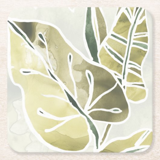 ろうけつ染め葉 スクエアペーパーコースター (正面)