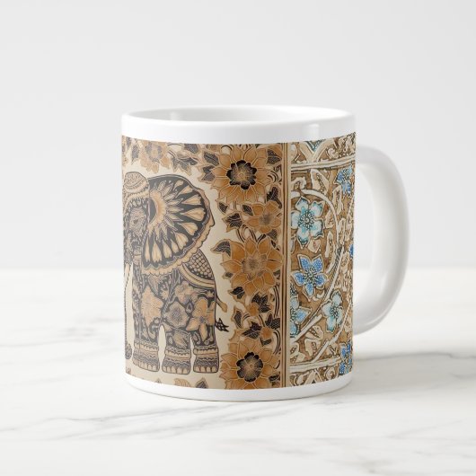 ろうけつ染め象ヴィンテージスタイルデザイン、専門マグカップ ジャンボコーヒーマグカップ (正面右)