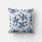 ろうけつ染め青白図解入りの、写真付きの花柄 クッション (正面)