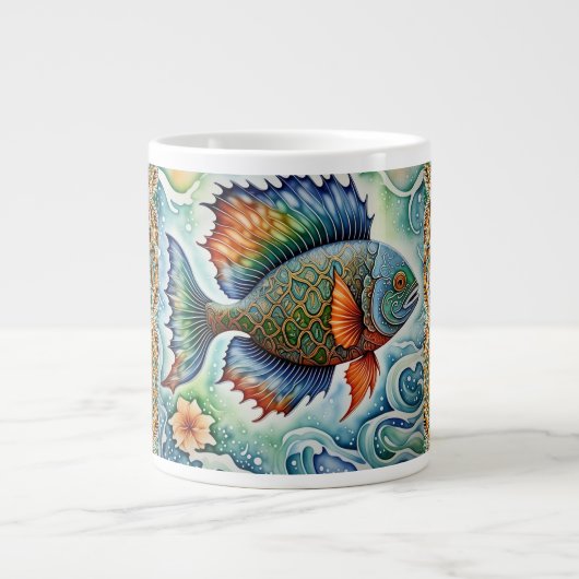 ろうけつ染め魚 ジャンボコーヒーマグカップ (正面)