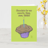 ろうそくの付いたカップケーキ 「えっと、えっと、えっと!」 誕生日 カード (黄色い花)