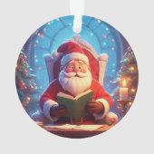 ろうそくの明かりで本を読むサンタクロース オーナメント (裏面)