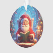 ろうそくの明かりで本を読むサンタクロース オーナメント (正面)