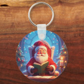 ろうそくの明かりで本を読むサンタクロース キーホルダー (正面)