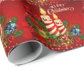 ろうそくの明かりのクリスマスレッド、ろうそく、ピネコネ ラッピングペーパー (ロールコーナー)