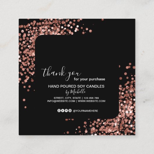 ろうそくの気にサンキューカードあなたのロゴを追加バラ金ゴールド スクエア名刺 (裏面)