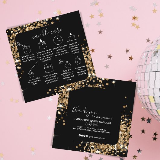 ろうそくの気にサンキューカードあなたのロゴ金ゴールドを追加 スクエア名刺