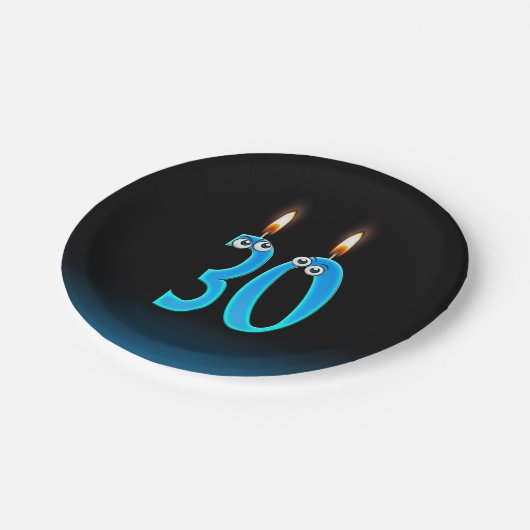ろうそくの番号が灯された30th誕生日 ペーパープレート (アングル)