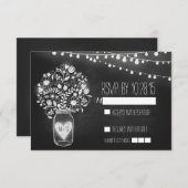 ろうそくをともしたメイソンジャーと黒板の結婚式出欠確認カード 出欠カード (正面/裏面)