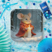 ろうそくを持つクリスマスのねずみ ペーパープレート (パーティー)