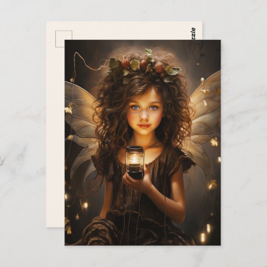 ろうそくを持つ美しい妖精のゴッサマーの翼 ポストカード (正面/裏面)