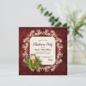 ろうそくエレガントのクリスマスパーティー付き濃い赤 招待状 (スタンド正面)