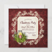 ろうそくエレガントのクリスマスパーティー付き濃い赤 招待状 (正面)