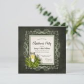 ろうそくエレガント付きダークグリーンのクリスマスパーティー 招待状 (スタンド正面)