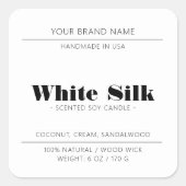 ろうそくモダン白製品包装ラベル スクエアシール (正面)