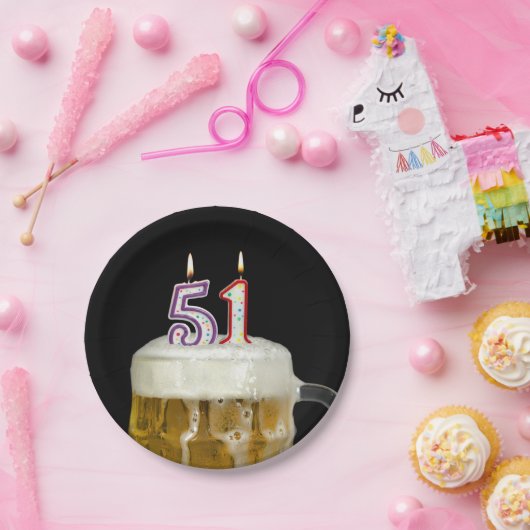 ろうそく付き51歳のバースデービール ペーパープレート (パーティー)