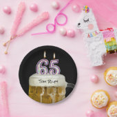 ろうそく付き65歳のバースデービール ペーパープレート (パーティー)