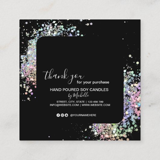 ろうそく気にサンキューカードロゴのホログラフを追加 スクエア名刺 (裏面)