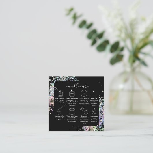 ろうそく気にサンキューカードロゴのホログラフを追加 スクエア名刺 (スタンド正面)