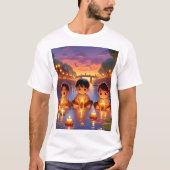 ろうそく絵を描を入れた3人の子供の集まり Tシャツ (正面)