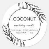 ろうそく製品ラベルデザイン葉パターン ラウンドシール (正面)