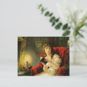 ろうそく読の明かりで若い婦人の顔が悪い ポストカード (スタンド正面)