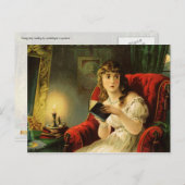 ろうそく読の明かりで若い婦人の顔が悪い ポストカード (正面/裏面)