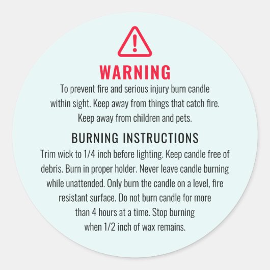 ろうそく警告と燃える指示ラベル ラウンドシール (正面)