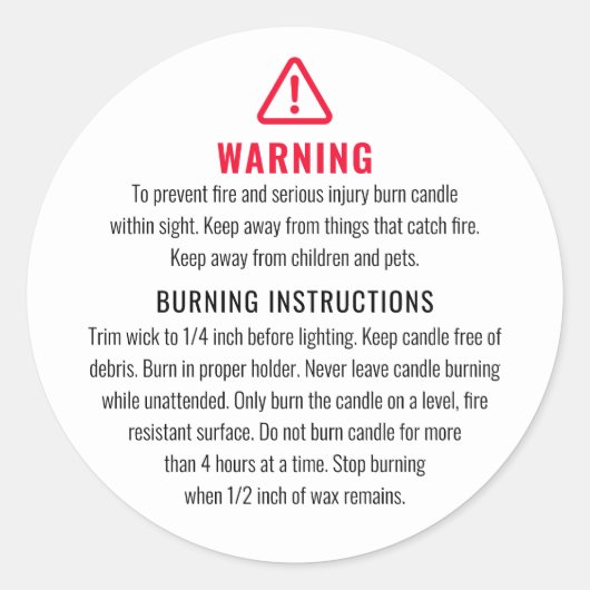 ろうそく警告と燃える指示ラベル ラウンドシール (正面)