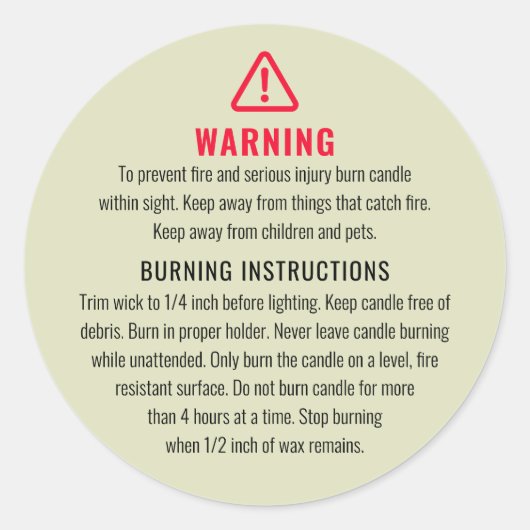 ろうそく警告と燃える指示ラベル ラウンドシール (正面)