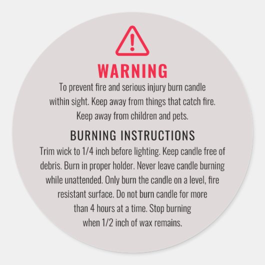 ろうそく警告と燃える指示ラベル ラウンドシール (正面)
