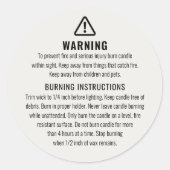 ろうそく警告と燃える指示ラベル ラウンドシール (正面)