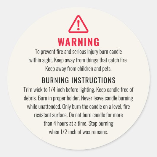 ろうそく警告と燃える指示ラベル ラウンドシール (正面)