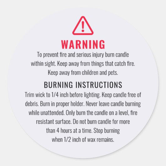 ろうそく警告と燃える指示ラベル ラウンドシール (正面)