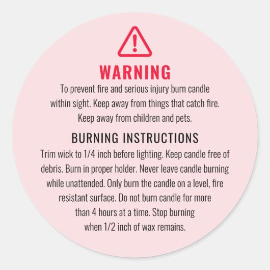 ろうそく警告と燃える指示ラベル ラウンドシール (正面)