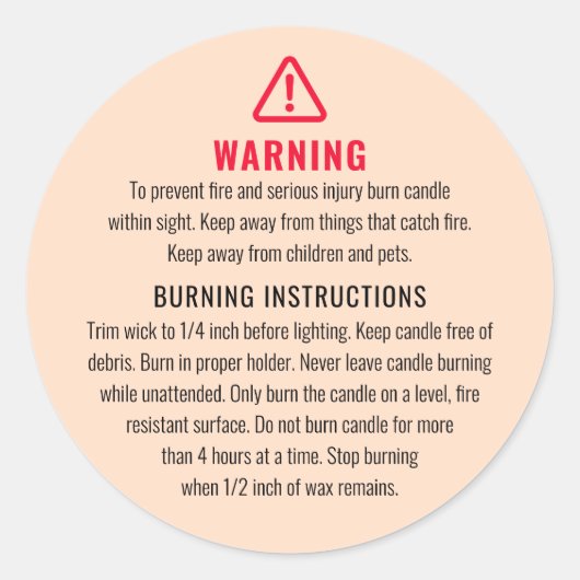 ろうそく警告と燃える指示ラベル ラウンドシール (正面)