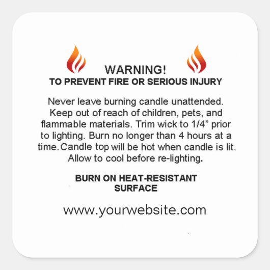 ろうそく警告の危険 スクエアシール (正面)