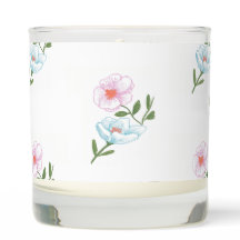 ろうそく、青、ピンクの手書きコスモス