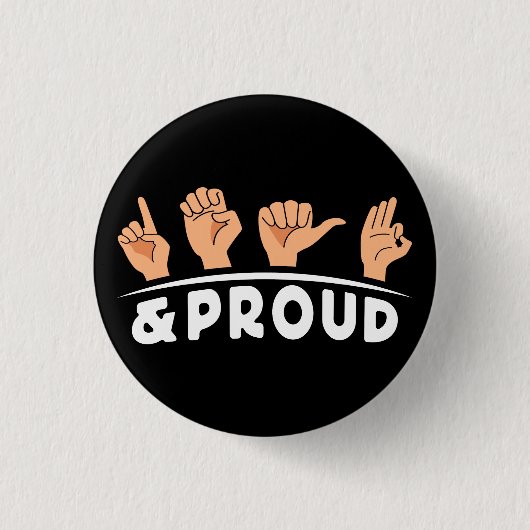 ろう者誇りを持ったとろう者の指紋記号アート 缶バッジ (正面)