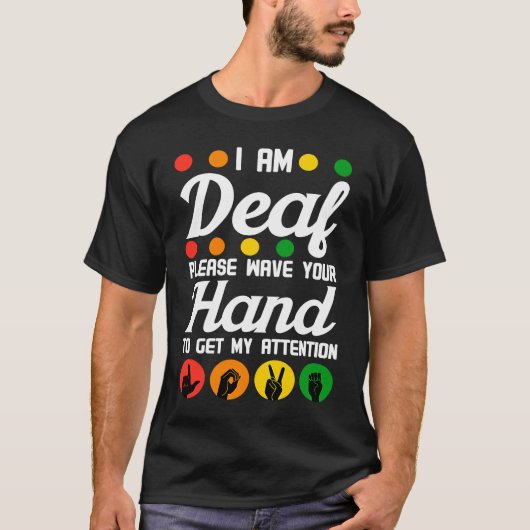 ろう者認識度補聴器インプラントASL Wave Your H Tシャツ (正面)