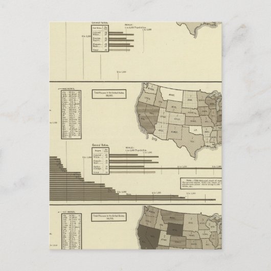 ろう、ポーパー、囚人の統計マップ ポストカード (正面)