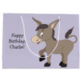 ろばのイラストレーションのカスタムな文字のギフトバッグ ラージペーパーバッグ (裏面)