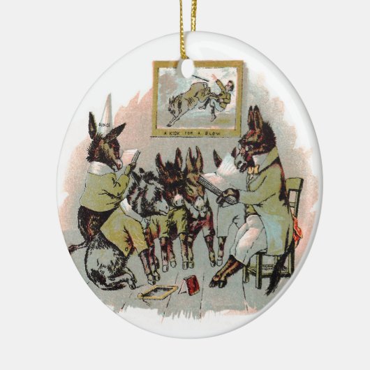 ろばの学校のアンティークのイラストレーション セラミックオーナメント (左)