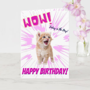わあキュートおもしろいオレンジキッテン誕生日カード カード